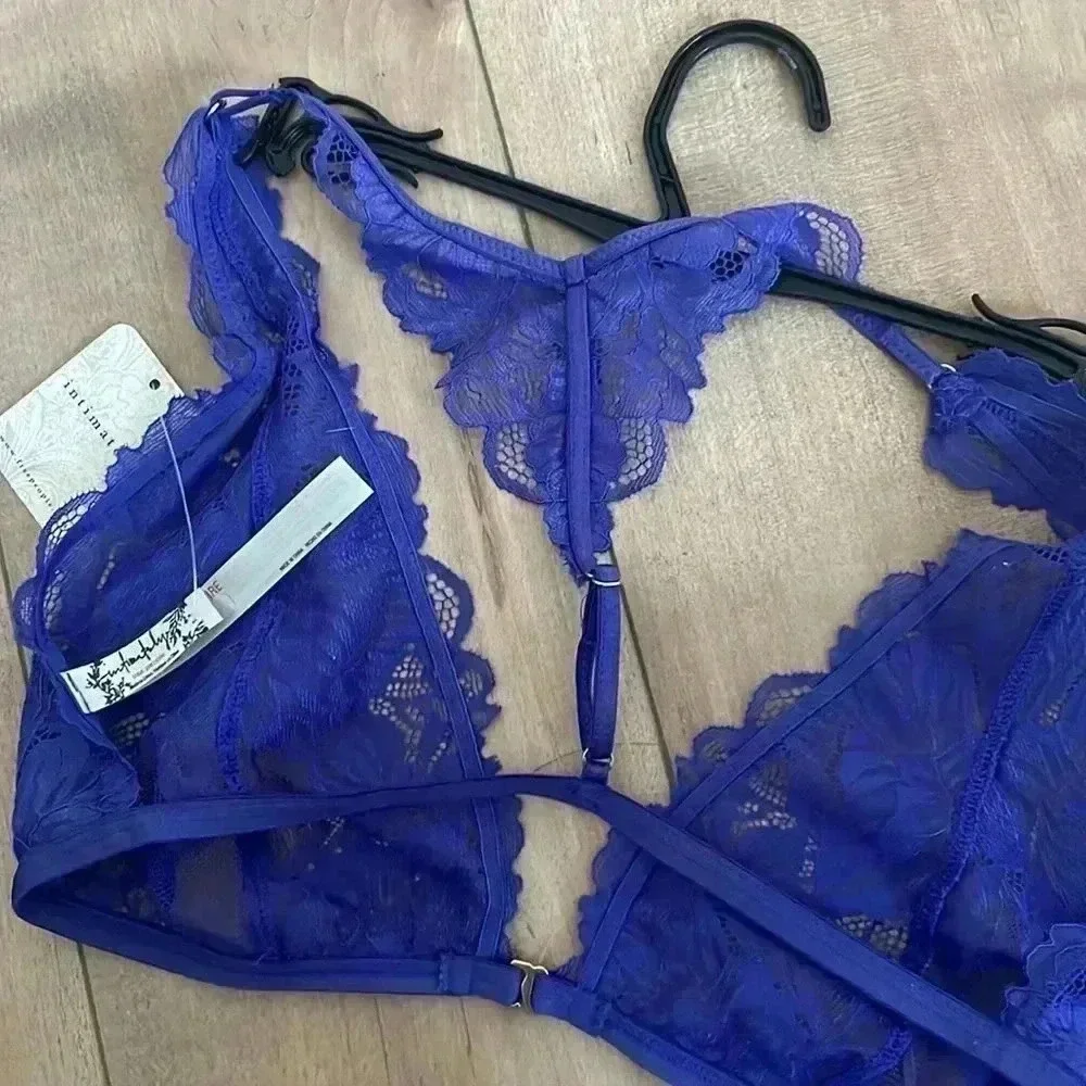 NWT Free People Canyon Iris Blue Lace Unlined Bralette Women's Sz XS & S - Picture 7 of 8